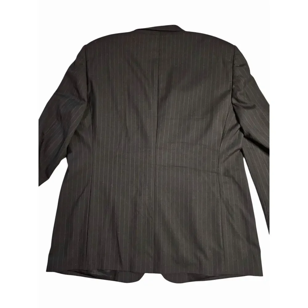Palm Beach 48L Men’s Pinstripe Blazer Jacket 100% Worsted‎ Wool Black